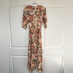Jaase Indiana Boho Floral Print Button Tie Waist Multicolor Maxi Dress Small